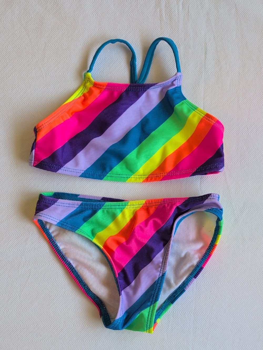 george girls rainbow stripes colorful bikini 2 piece swimsuit size XS 4/5